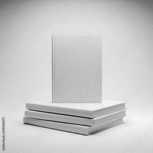 Stack of blank white books on a white surface mockup