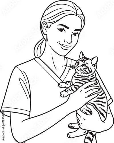 Veterinarian holding a tabby cat in a clinic