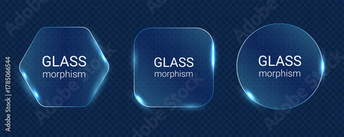 Glassmorphism shapes set with neon glowing effect
