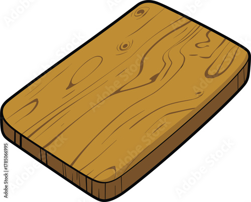 Isometric view of a wooden cutting board with wood grain texture chopping board timber