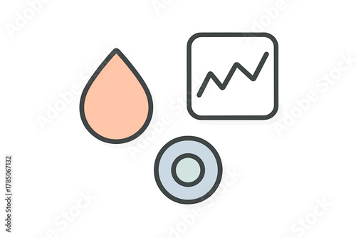 Three abstract rounded symbols for health and finance tracking applications
