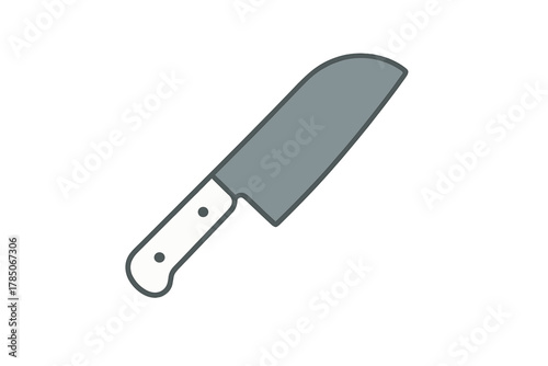 Minimalist chef knife with white handle isolated on white background