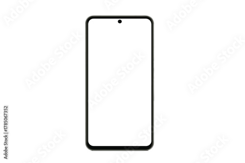 Contemporary smartphone with blank screen and punch hole camera cutout