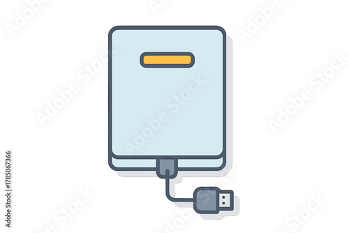 Portable external hard drive with connected USB cable icon