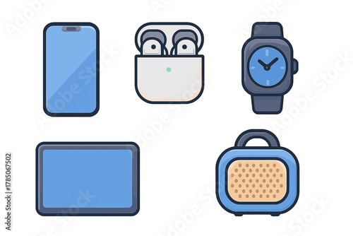 Modern electronic gadgets and portable device icons set