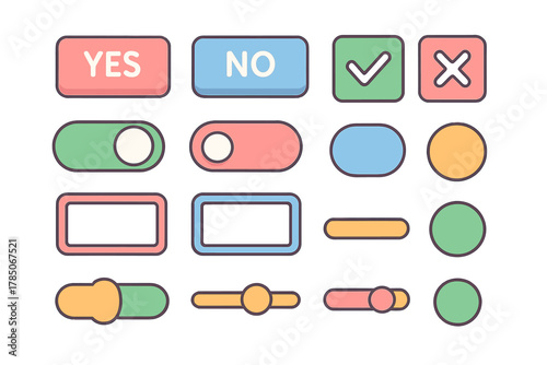 Colorful user interface buttons and toggle switches for selection