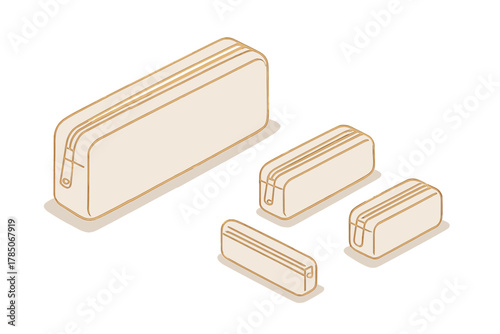 Four isometric zipper pouches in various sizes for storage