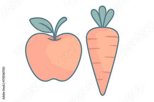 Stylized fruit and vegetable icons featuring and carrot shapes