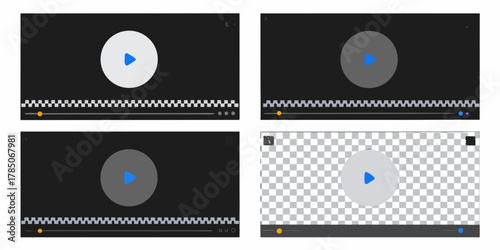 Collection of four different video player interfaces with play buttons and progress bars