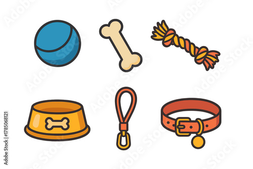Colorful icons for essential dog care and pet accessories