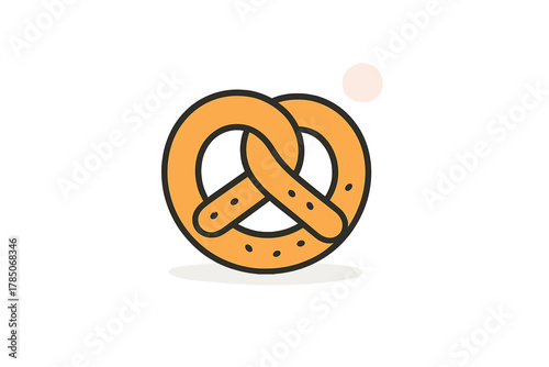Simple baked pretzel icon with salt dots and shadow