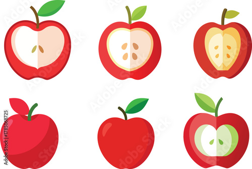 rose apple full and half cut different cutting vector illustration set  