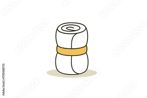 Rolled white towel secured with yellow band icon