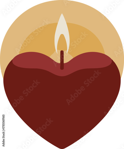 Heart shaped candle with a warm glowing flame and halo effect