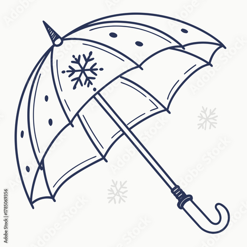 Snowflake Decorated Umbrella with Falling Snowflakes Illustration winter