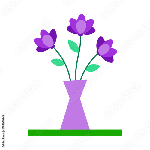 Simple purple flowers in a lilac vase on a green surface