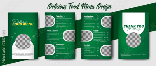 Exquisite Food Menu: A captivating menu design elegantly showcases culinary delights, with sleek layout perfect for advertising delicious offerings.