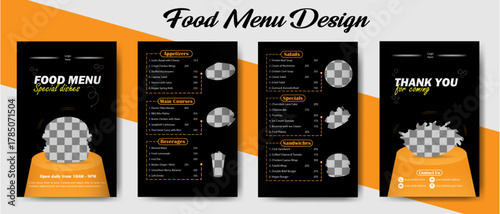 Culinary Showcase: a professionally designed menu, perfect for showcasing culinary offerings. Its sleek layout and enticing presentation will capture attention and inspire desire.