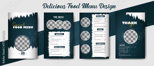 Culinary Delight: Food Menu Design: An artistic presentation of a meticulously designed food menu, a symphony of visual details to enhance the dining experience