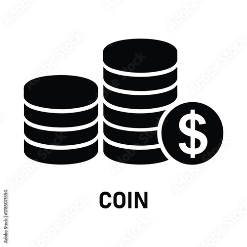 Stack of coin money icon in flat style. saving, income, revenue, finance, paying, earning, salary, tip, dollar simple black style symbol sign for apps and website, vector illustration.