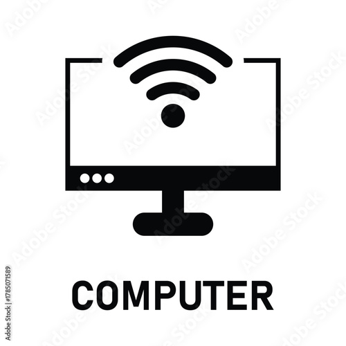 Computer monitor icon with wifi signal, symbolizing network connectivity and wireless internet access