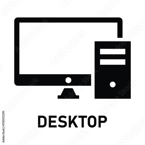 Home desktop computer personal PC flat vector icon for apps and websites