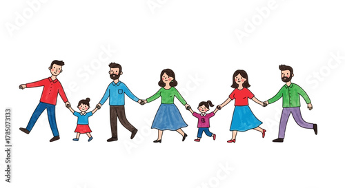 Family Bonding – Parents and Kids Walking in Harmony Illustration