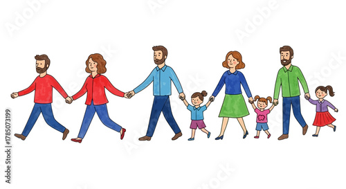 Happy Parents and Children – Family Unity and Love Concept Illustration