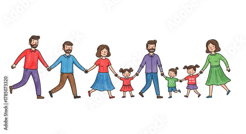 Happy Parents and Children – Family Unity and Love Concept Illustration