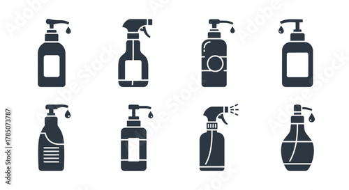various spray bottles and dispensers shown in black and white icons,vector illustration Isolated on white background