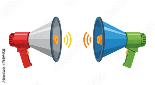 two megaphones communicating through sound waves high quality, vector illustration Isolated on white background