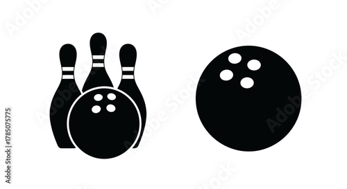 a bowling ball and pins illustration simple black and white design, vector illustration Isolated on white background