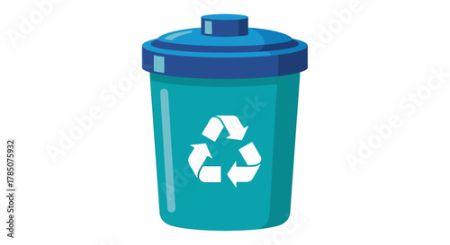 a blue shaker bottle with recycling symbol on front, vector illustration Isolated on white background