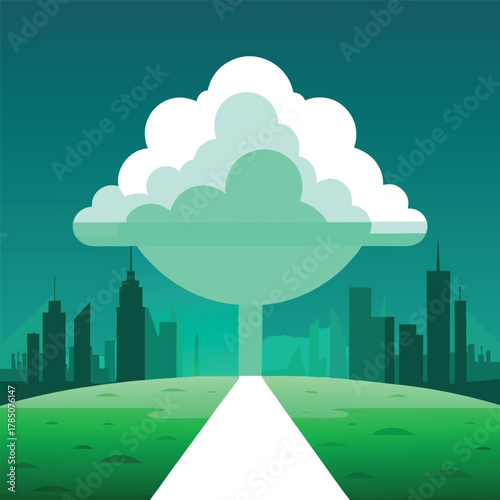 Abstract cityscape with cloud formation skyline silhouette