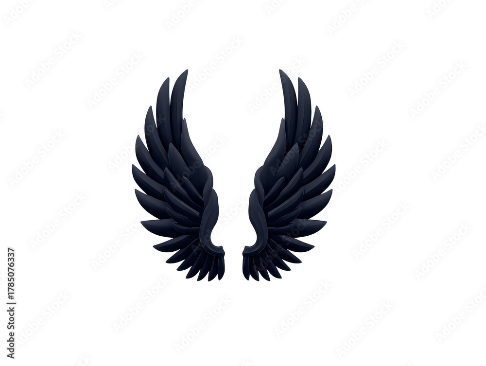 Obraz premium Black wing illustration symmetrical feather design isolated on transparency background symbolizing freedom power and elegance suitable for tattoo logo or graphic art projects