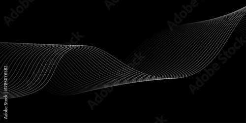Abstract wave element for design. Digital frequency track equalizer. Stylized line art background, Geometric grey vector waves on black background. Editable stroke.