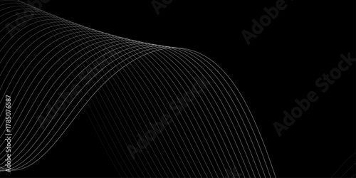 Abstract wave element for design. Digital frequency track equalizer. Stylized line art background, Geometric grey vector waves on black background. Editable stroke.