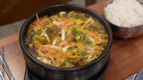 Korean traditional food. Spicy Beef and Vegetable Soup : yukgaejang