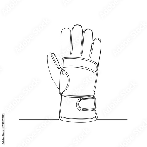 Protective work glove in minimalist line art style on white background