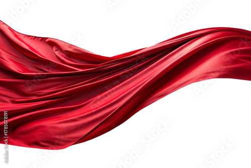 Silk's lustrous red fabric flutters in the breeze against a transparent background. Composition material. Already cut out.