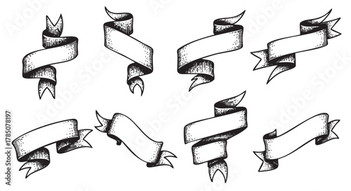 Collection of intricately detailed vintage ribbons in various curled and folded styles, perfect for decorative design applications and artistic projects.