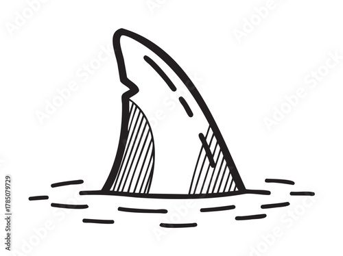 Black outline of a shark fin protruding from water with minimal linear design, emphasizing marine life and ocean themes.