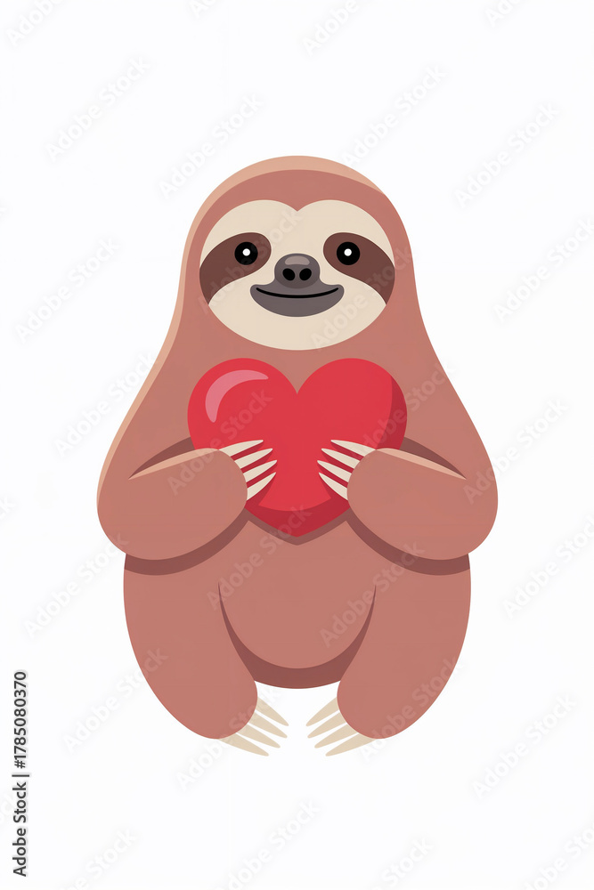 Naklejka premium Cute sloth holding a heart, representing love and affection in a colorful design