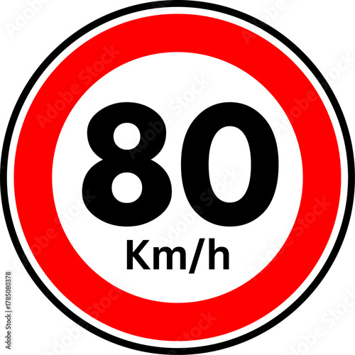 Speed Limit 80 Road Sign, Speed limit 80 kmh Traffic Sign