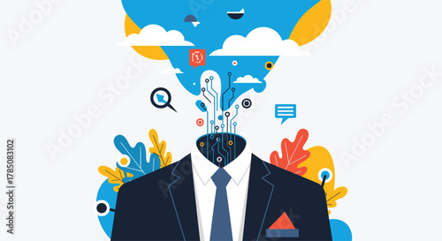 Artificial intelligence transforming business and innovation strategies with data insights and futuristic concepts.