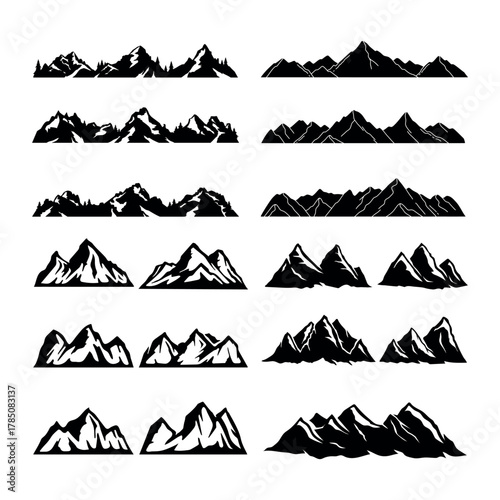 Mountain Silhouette Vector Set. Mountain Icon Minimalist Mountain Range Clip art.