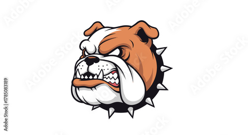 Fierce looking bulldog head with sharp teeth and spiky collar.