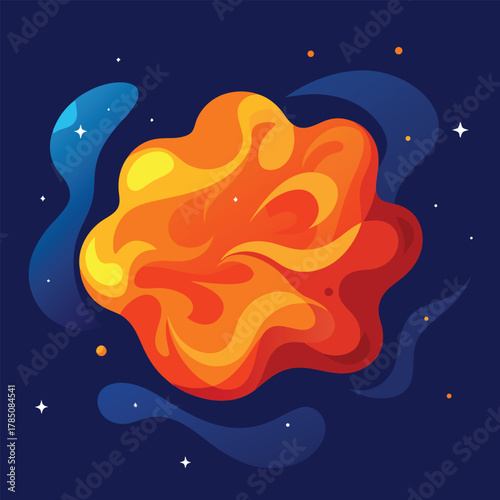Fiery Orange Celestial Body with Blue Nebulae in Space