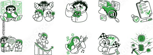 set of doodles, Modern colored Line Art Icons Digital Life, Tech, Social Media, Human Connection for UI UX, Apps, Websites, Marketing