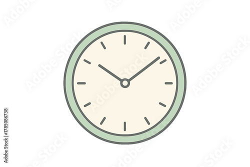 Minimalist analog wall clock face with soft pastel green border